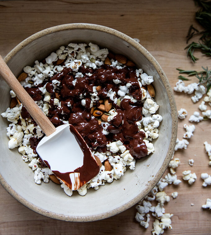 Dark Chocolate Popcorn (With Rosemary Sea Salt)