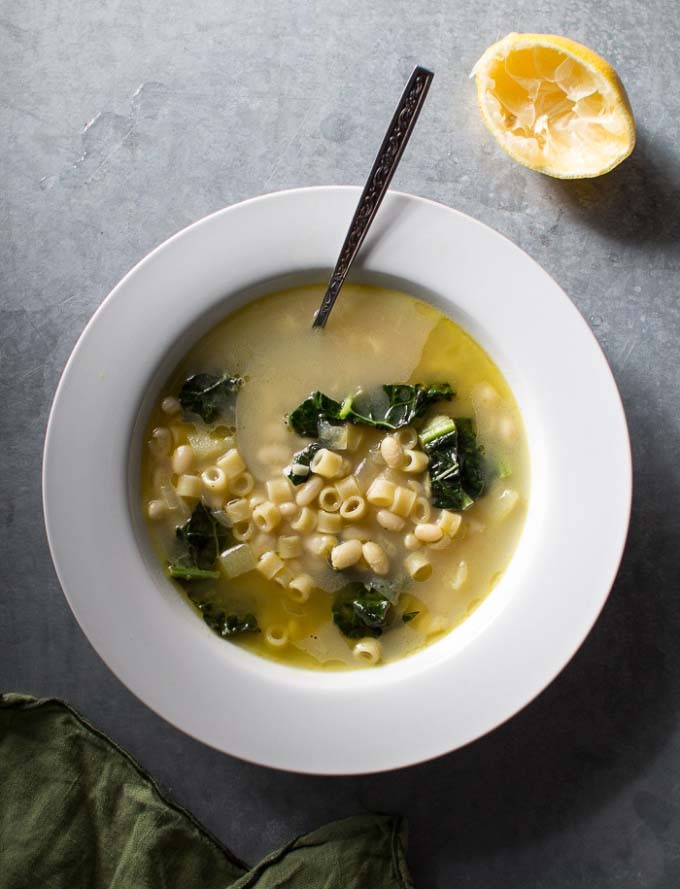 Lemony Soup with White Beans, Kale and Pasta
