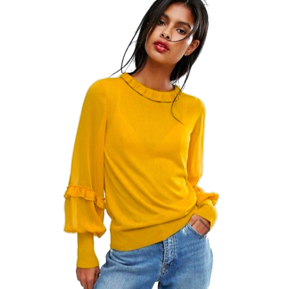 Mustard Ruffle Sleeve Sweater