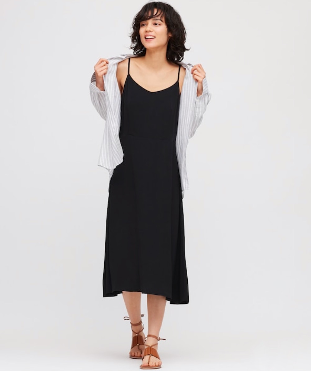 Black Midi Dress Spaghetti Straps