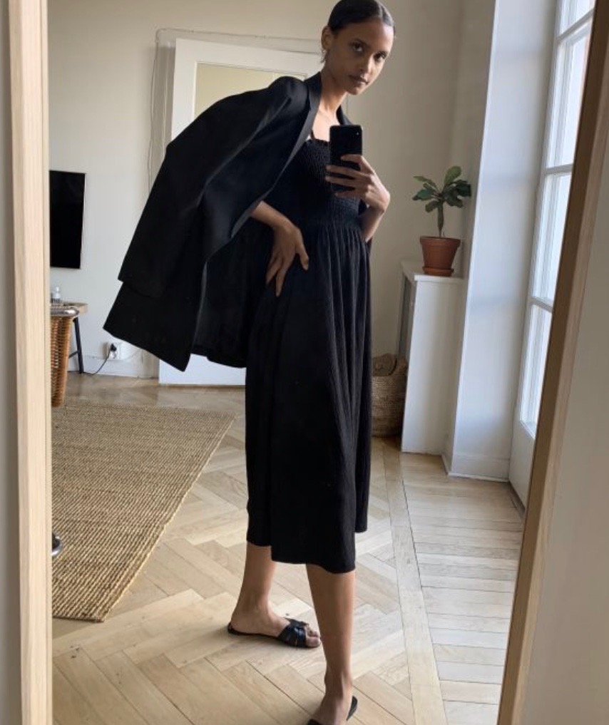 Crinkled Midi Black Dress