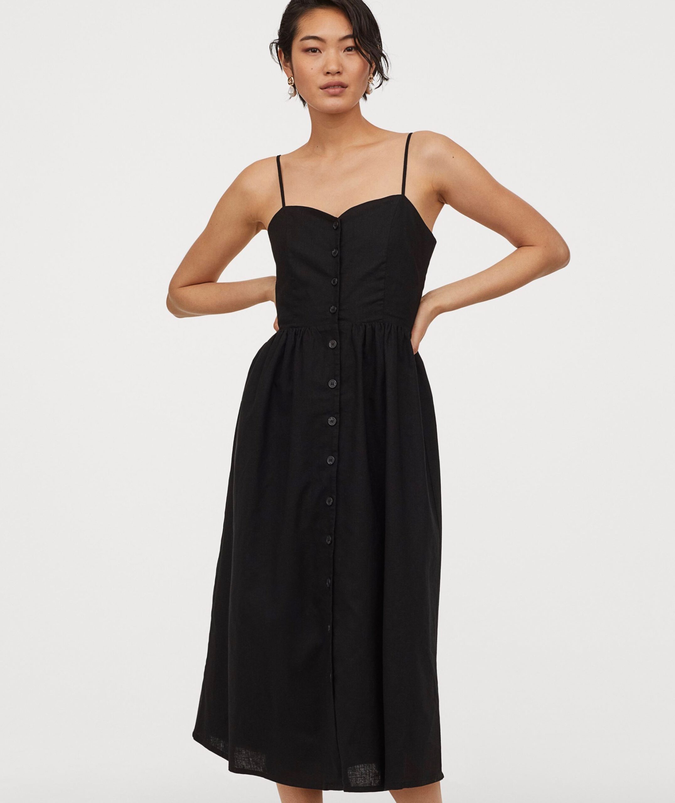 linen black midi dress