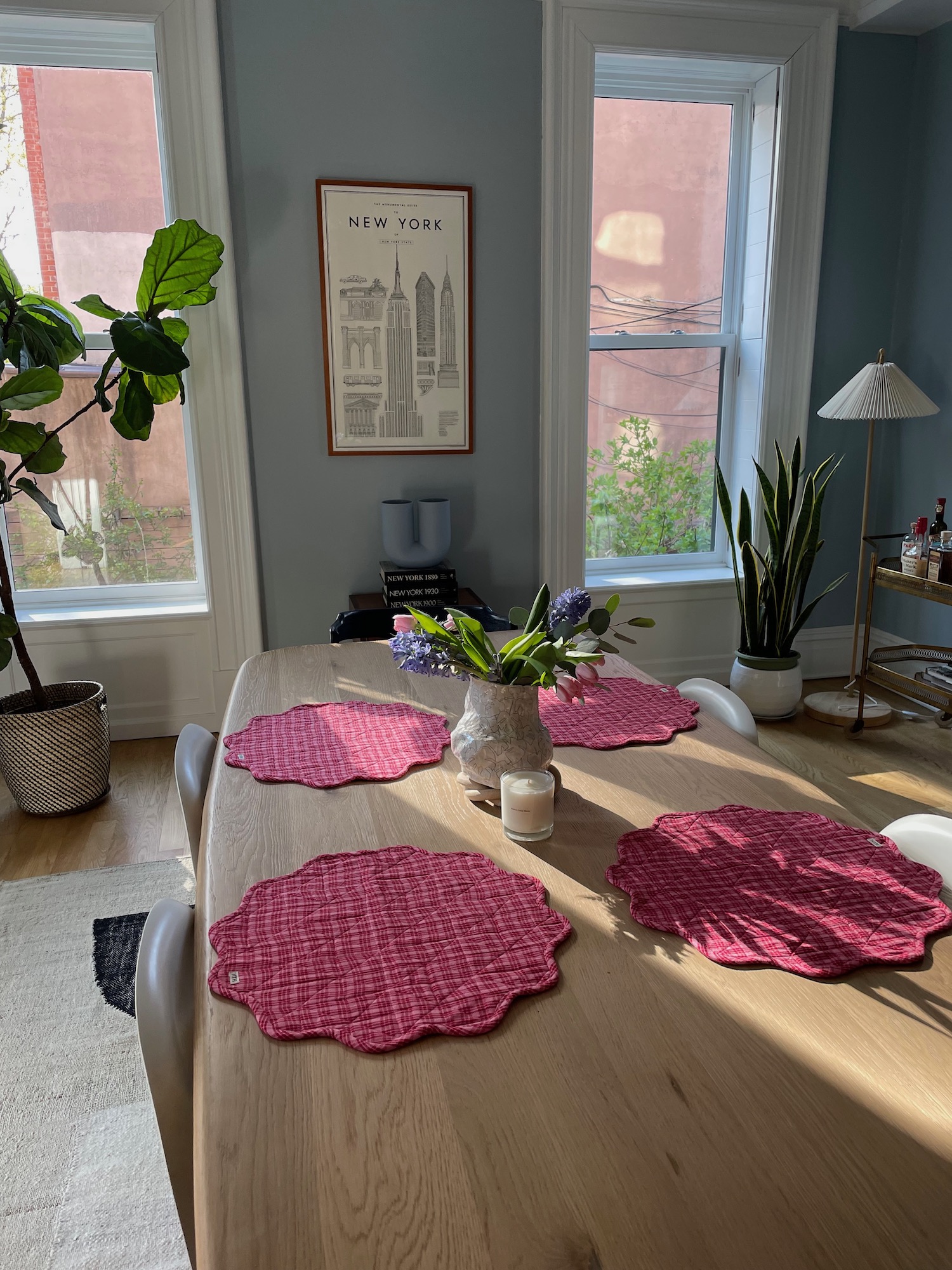 Joanna goddard dining room blue paint bookcases