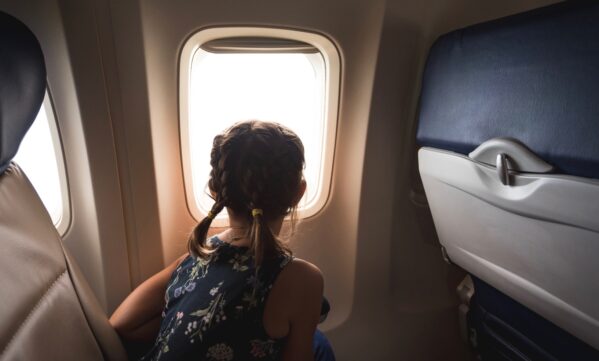 Girl on her first plane trip