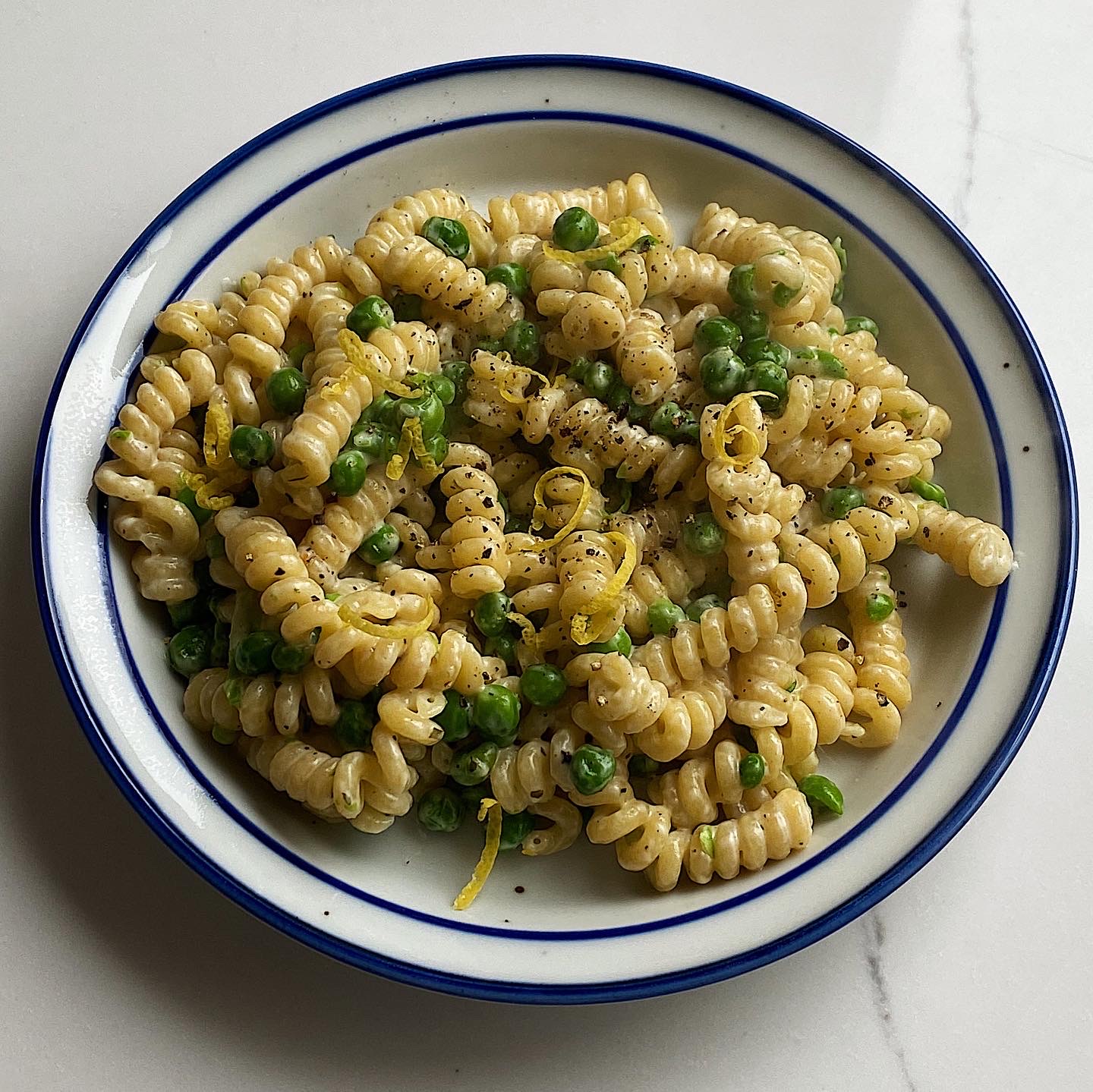 pasta Boursin and peas