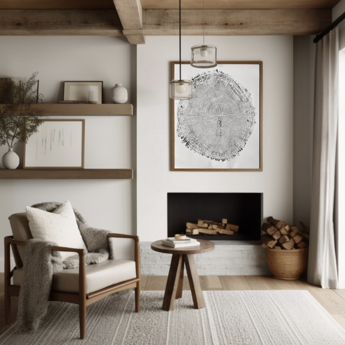 oak tree print artwork wood block